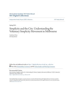 Understanding the Voluntary Simplicity Movement in Melbourne Gershwin Penn SIT Study Abroad