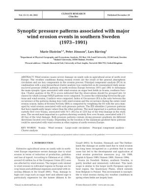 Synoptic Pressure Patterns Associated with Major Wind Erosion Events in Southern Sweden (1973-1991)