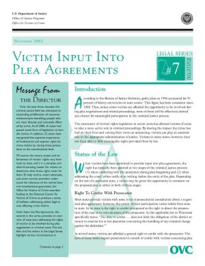 Legal Series Bulletin #7: Victim Input Into Plea Agreements