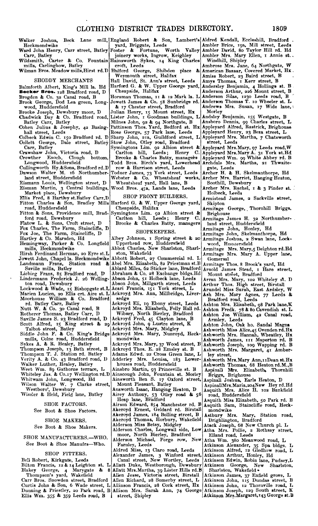 Clothing District Trades Directory. 1809