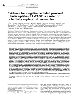 Evidence for Megalin-Mediated Proximal Tubular Uptake of L-FABP, a Carrier of Potentially Nephrotoxic Molecules