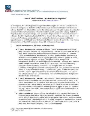 Class C Misdemeanor Citations and Complaints Published Online in TASB School Law Esource
