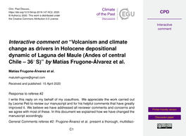 Volcanism and Climate Change As Drivers in Holocene Depositional Dynamic of Laguna Del Maule (Andes of Central Chile – 36◦ S)” by Matías Frugone-Álvarez Et Al