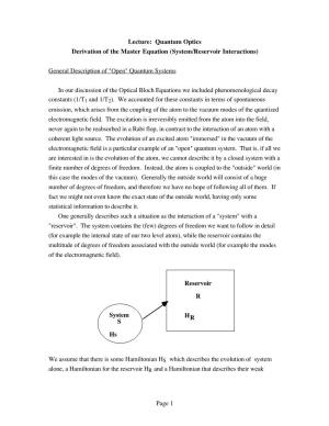 Page 1 Lecture: Quantum Optics Derivation of the Master Equation