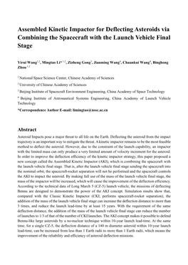 Assembled Kinetic Impactor for Deflecting Asteroids Via Combining the Spacecraft with the Launch Vehicle Final Stage