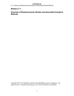Module 2.7.1 Summary of Biopharmaceutic Studies and Associated Analytical Methods