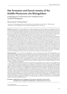 Site Formation and Faunal Remains of the Middle Pleistocene Site Bilzingsleben Fundplatzgenese Und Faunareste Der Mittelpleistozänen Fundstelle Bilzingsleben