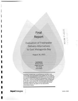 Evaluation of Freshwater Delivery Alternatives to East Matagorda Bay