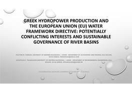 Greek Hydropower Production and the European Union (Eu) Water Framework Directive: Potentially Conflicting Interests and Sustainable Governance of River Basins