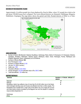 Situation: Bihar Flood Page 1 of 8 Approximately 16 Million People Have Been Displaced by Flood in Bihar, Where 351 People Have