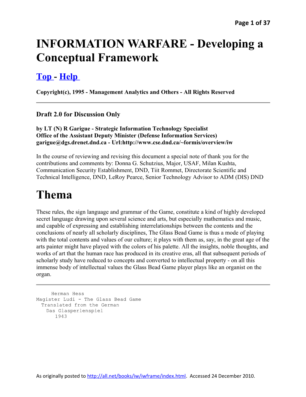 INFORMATION WARFARE - Developing a Conceptual Framework