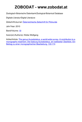 The Genus Aureoboletus, a World-Wide Survey. a Contribution to a Monographic Treatment