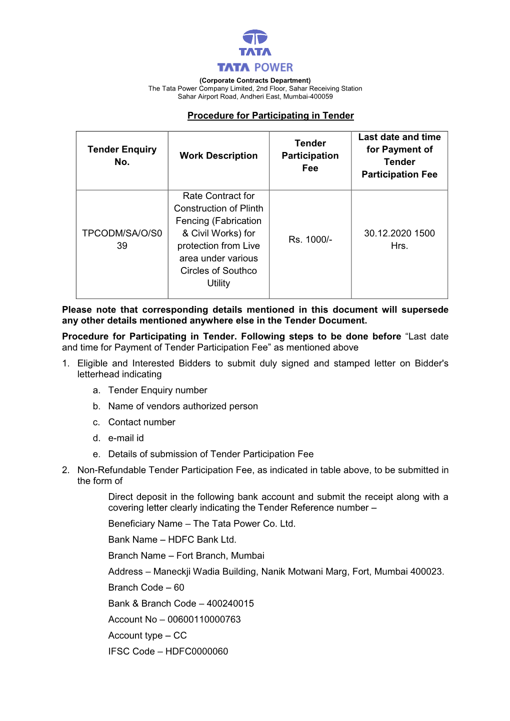 Tender for Upcoming Distribution Circle at Odisha- SOUTHCO)