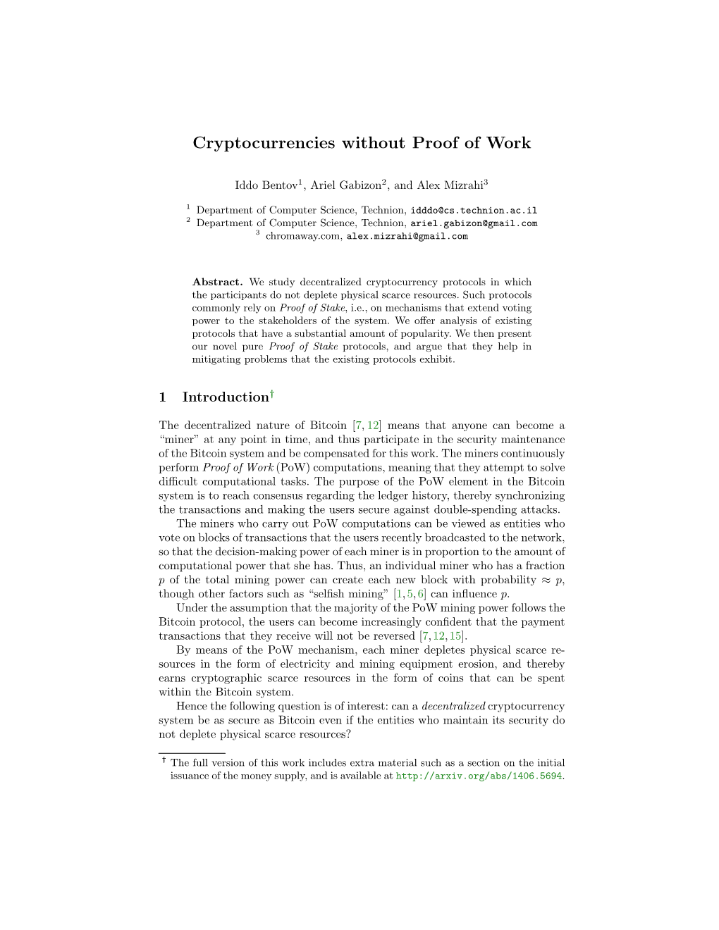 Cryptocurrencies Without Proof of Work