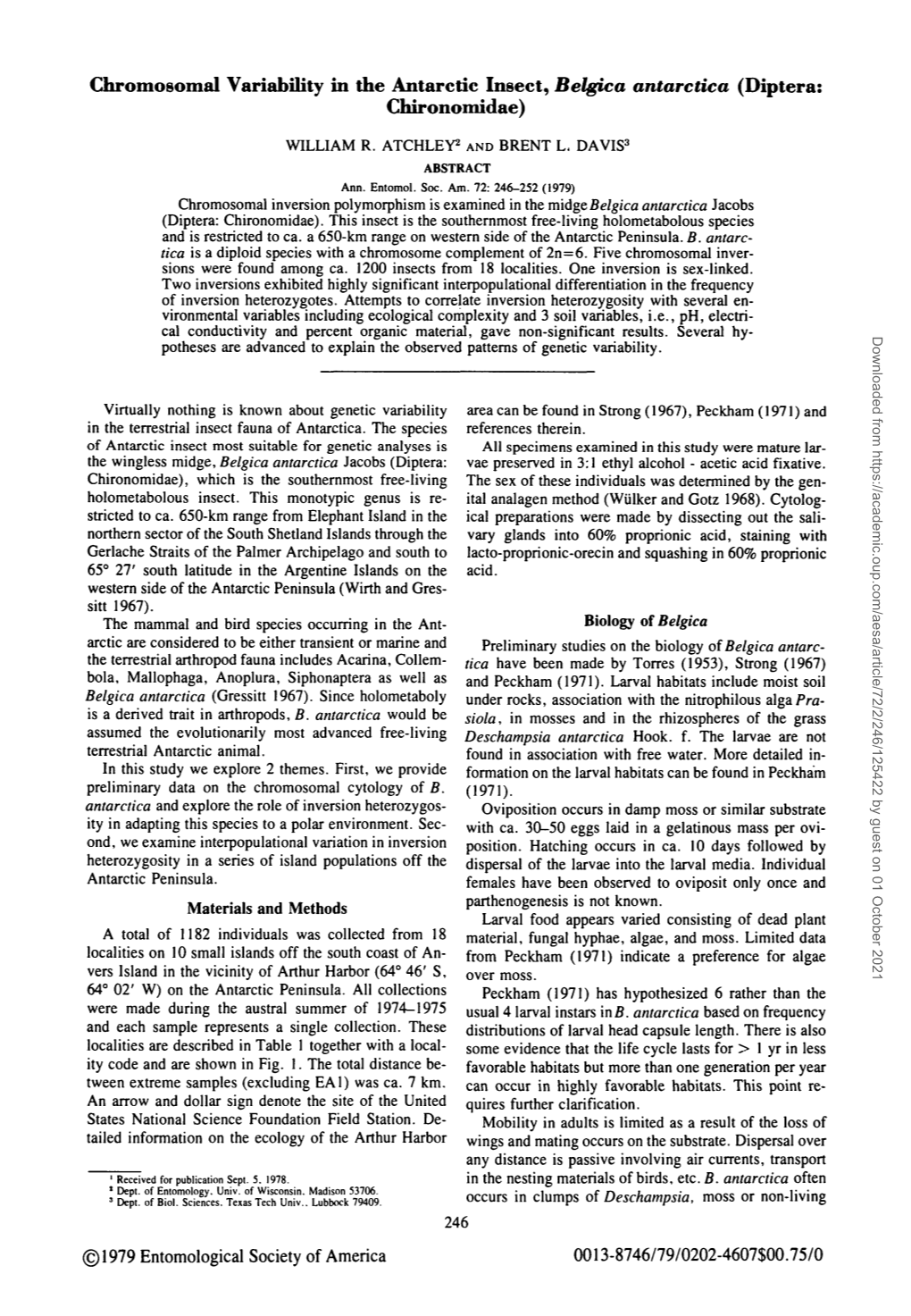 Chromosomal Variability in the Antarctic Insect, <I>Belgica