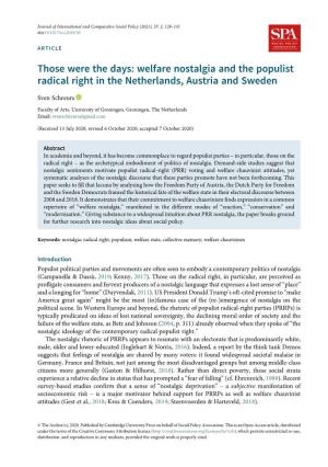 Welfare Nostalgia and the Populist Radical Right in the Netherlands, Austria and Sweden