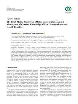 The Fruit Malus Prunifolia (Malus Micromalus Mak.): a Minireview of Current Knowledge of Fruit Composition and Health Benefits