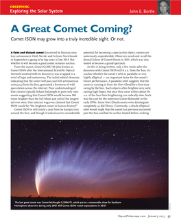 A Great Comet Coming? Comet ISON May Grow Into a Truly Incredible Sight