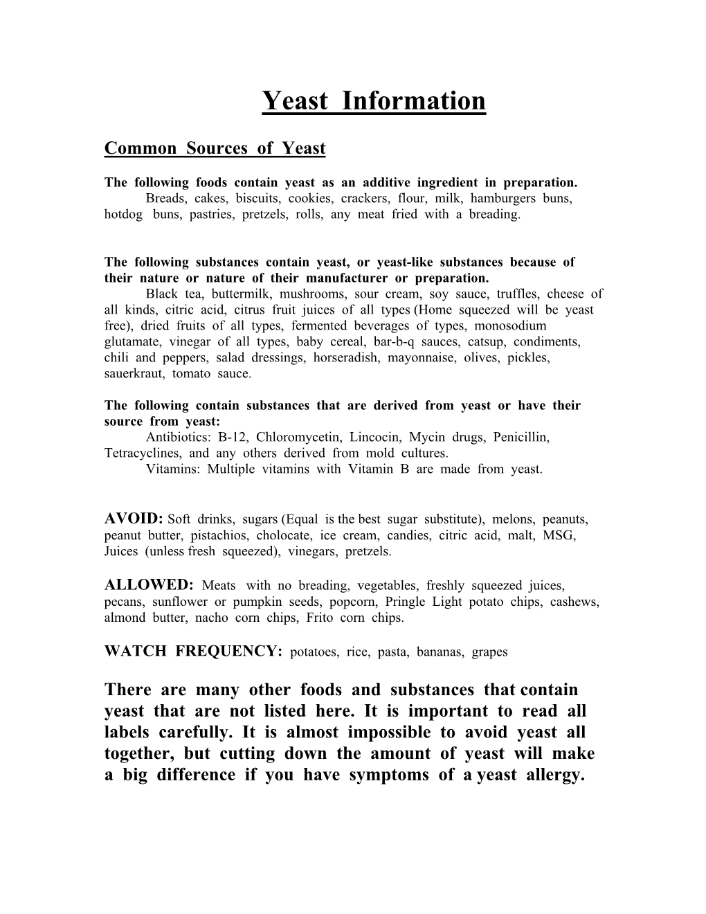 Yeast Information