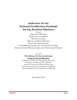 Indicators for the National Certification Standards for Lay Ecclesial