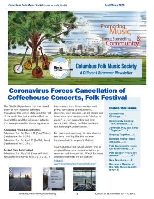 Coronavirus Forces Cancellation of Coffeehouse Concerts, Folk Festival
