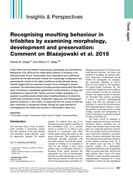 Recognising Moulting Behaviour in Trilobites by Examining Morphology, Development and Preservation: Comment on Bl-Azejowski Et Al