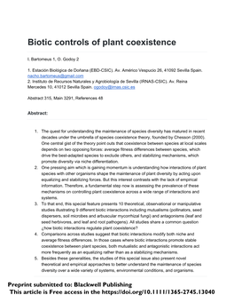 Biotic Controls of Plant Coexistence
