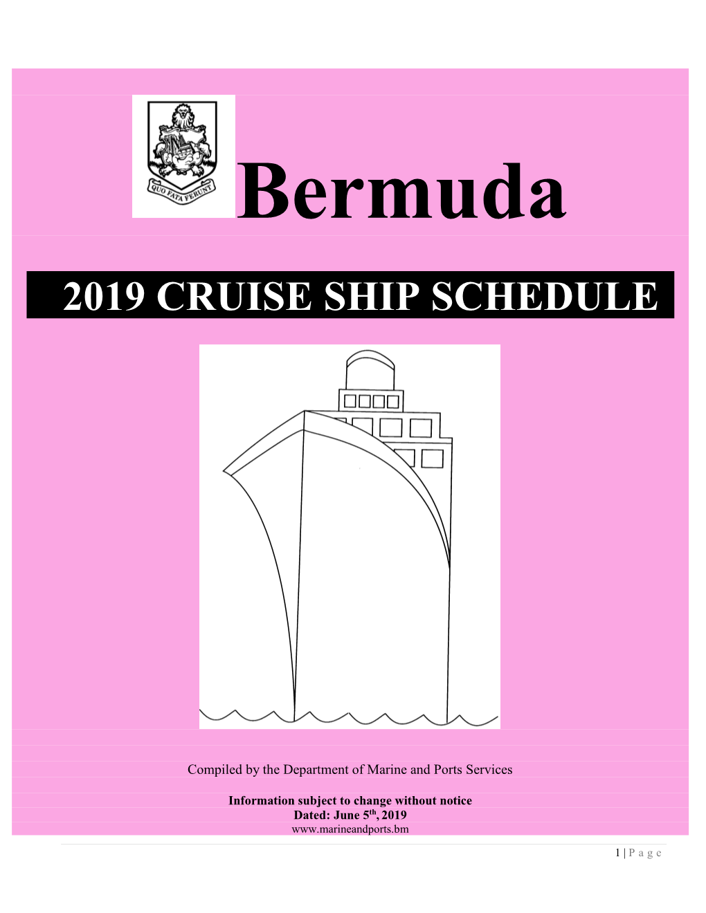 2019 Cruise Ship Schedule