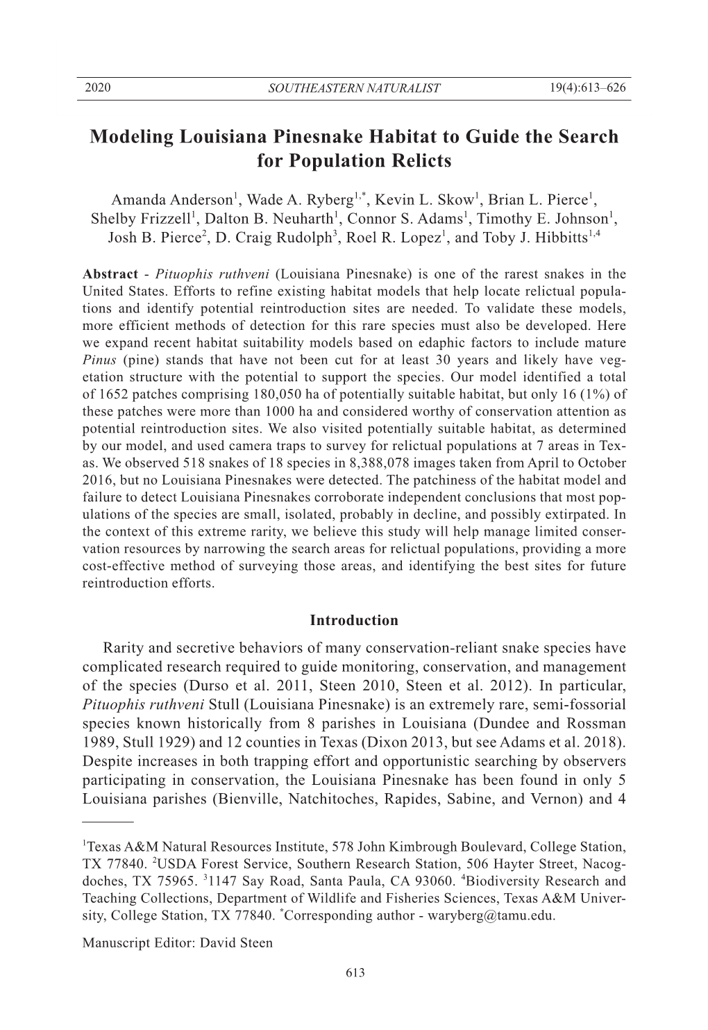 Modeling Louisiana Pinesnake Habitat to Guide the Search for Population Relicts