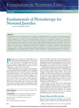 Fundamentals of Phototherapy for Neonatal Jaundice Laura A