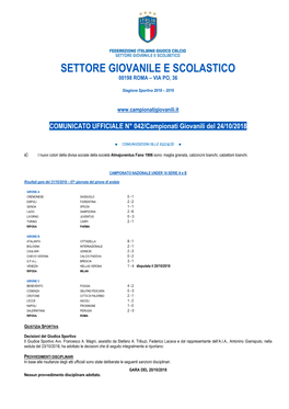 Settore Giovanile E Scolastico 00198 Roma – Via Po, 36