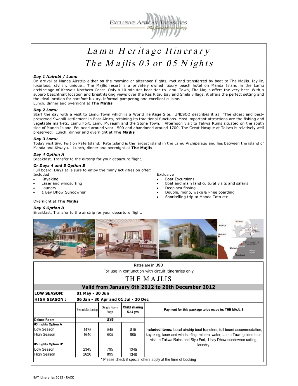 Lamu Heritage Itinerary the Majlis 03 Or 05 Nights