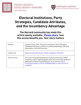 Electoral Institutions, Party Strategies, Candidate Attributes, and the Incumbency Advantage