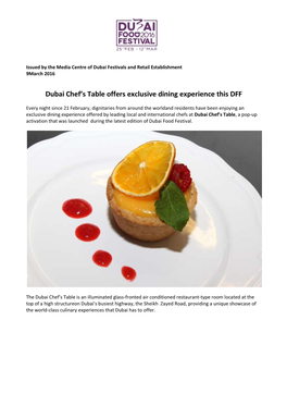 Dubai Chef's Table Offers Exclusive Dining Experience This
