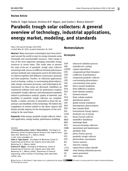 Parabolic Trough Solar Collectors: a General Overview of Technology, Industrial Applications, Energy Market, Modeling, and Standards