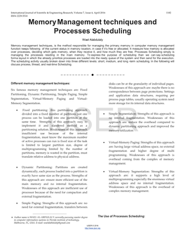 Memory Management Techniques and Processes Scheduling