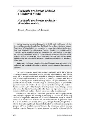 A Medieval Model Academia Pro/Versus Ecclesia