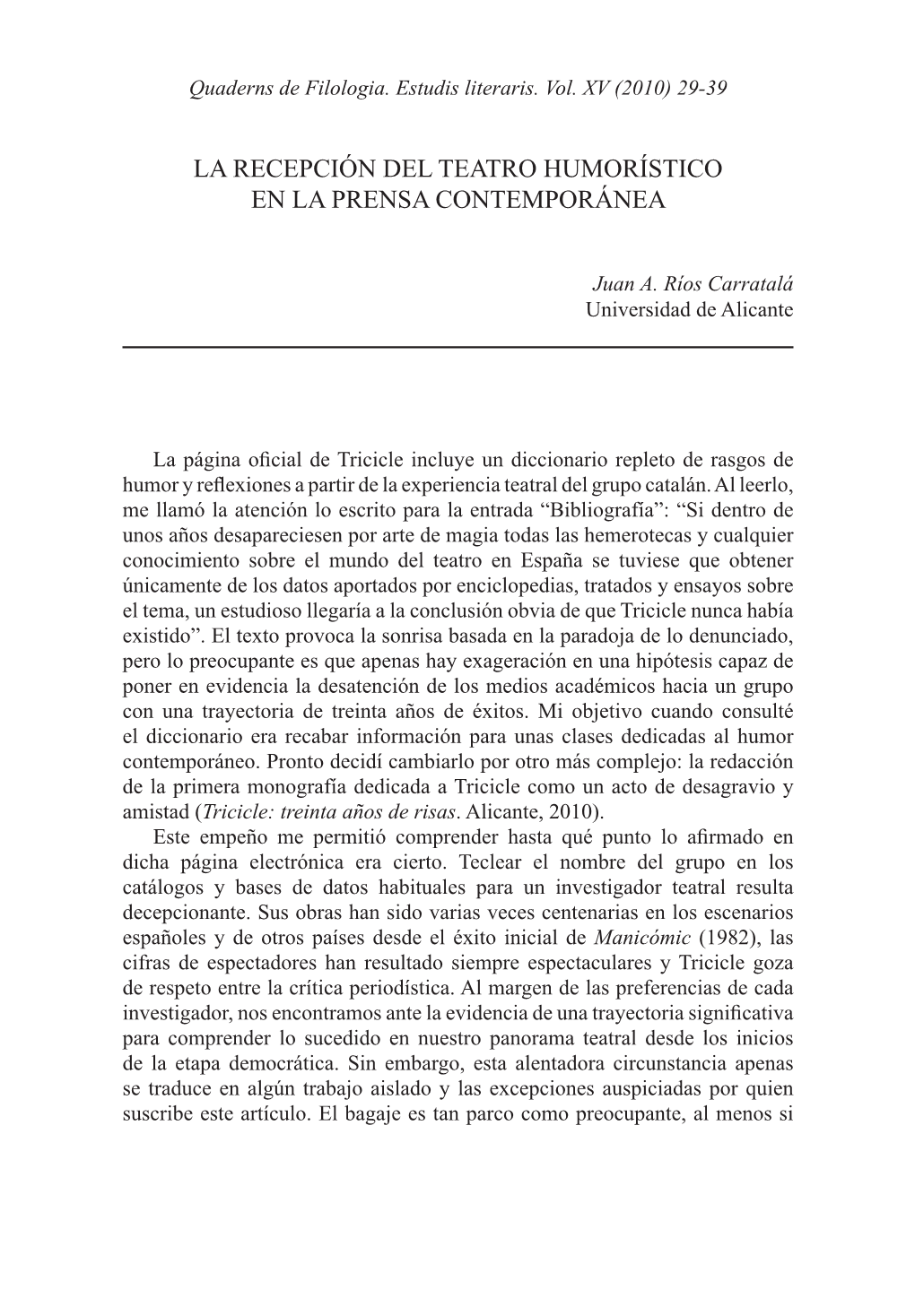 La Recepción Del Teatro Humorístico En La Prensa Contemporánea