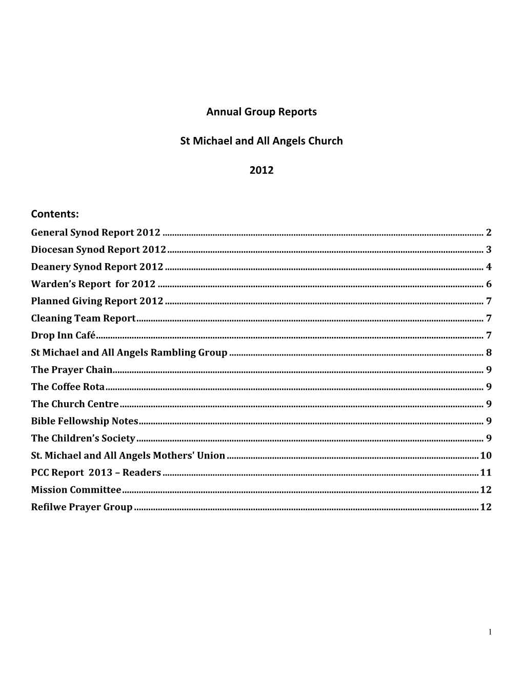 Annual Group Reports St Michael and All Angels Church