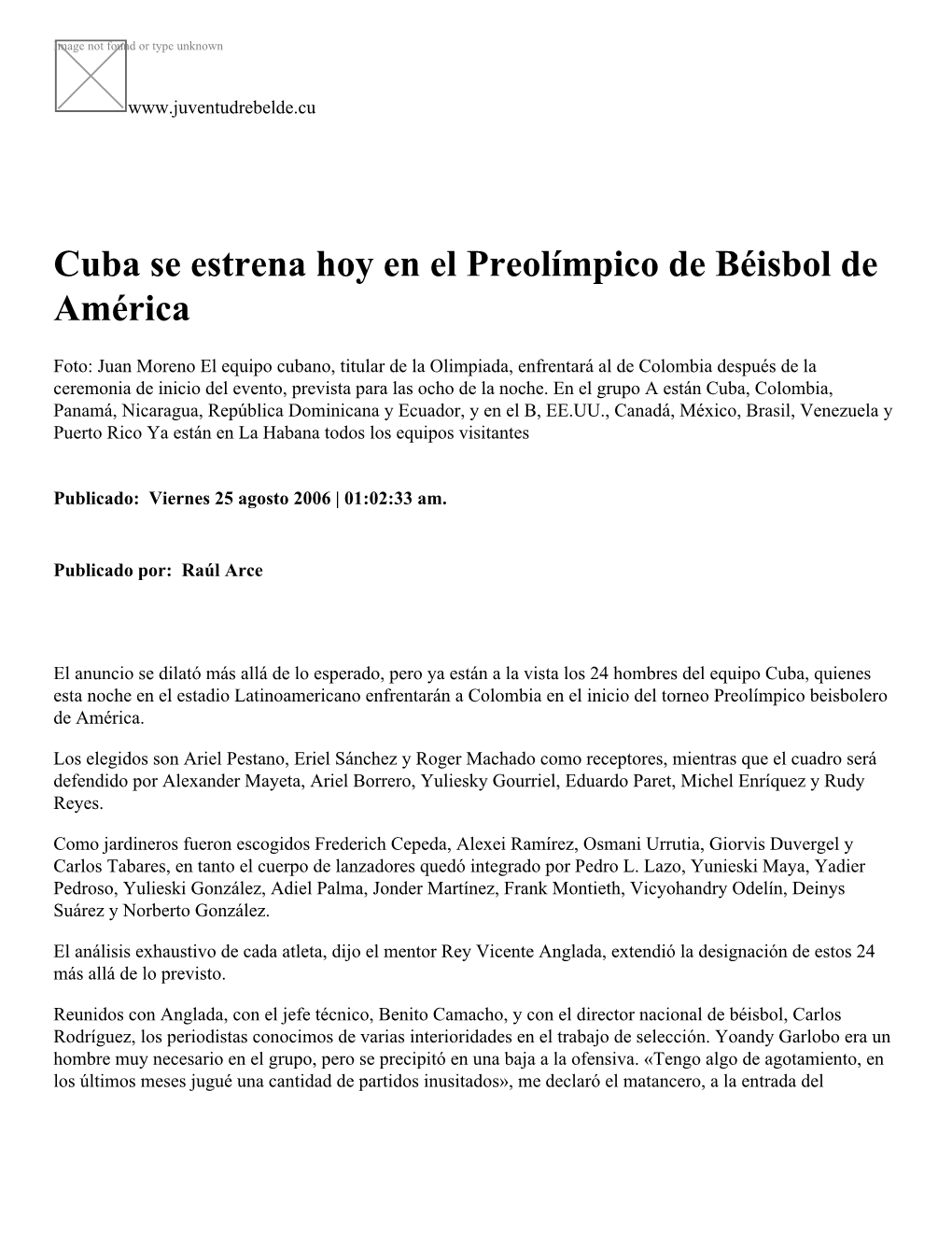 Cuba Se Estrena Hoy En El Preolímpico De Béisbol De América
