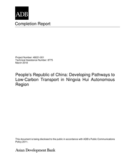 Developing Pathways to Low-Carbon Transport in Ningxia Hui Autonomous Region