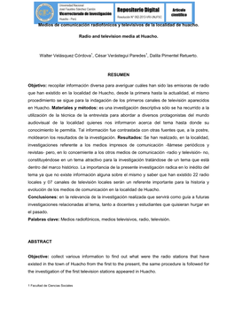 Medios De Comunicación Radiofónicos Y Televisivos De La Localidad De Huacho