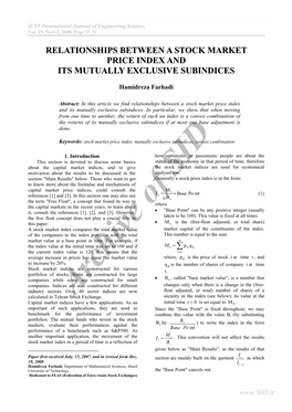 Relationships Between a Stock Market Price Index and Its Mutually Exclusive Subindices