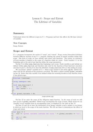 Lesson 6 - Scope and Extent the Lifetime of Variables