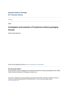 Investigation and Evaluation of Foodservice Industry Packaging Formats