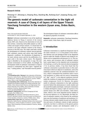 The Genesis Model of Carbonate Cementation in the Tight Oil Reservoir