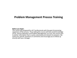 Problem Management Process Training