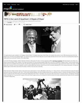 MSN Entertainment, "RFK in the Land of Apartheid: a Ripple of Hope"