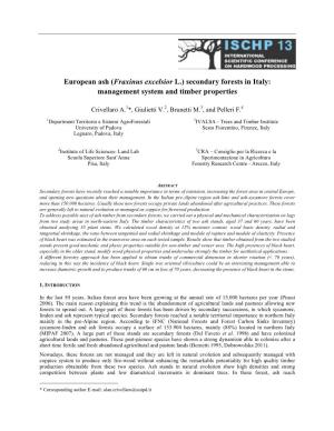 European Ash (Fraxinus Excelsior L.) Secondary Forests in Italy: Management System and Timber Properties