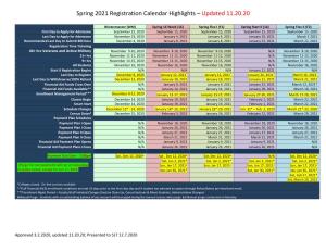 Spring 2021 Registration Calendar Highlights – Updated 11.20.20